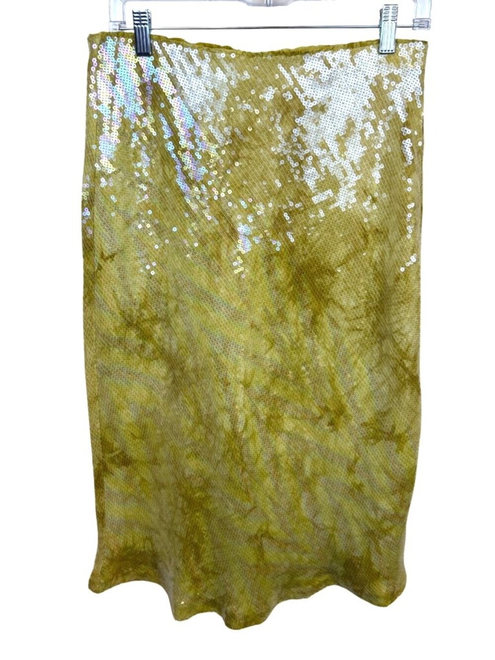 Anthropologie Tilda Sequin Slip Skirt Size M Yellow Gold Midi Skirt Spring - Picture 3 of 11